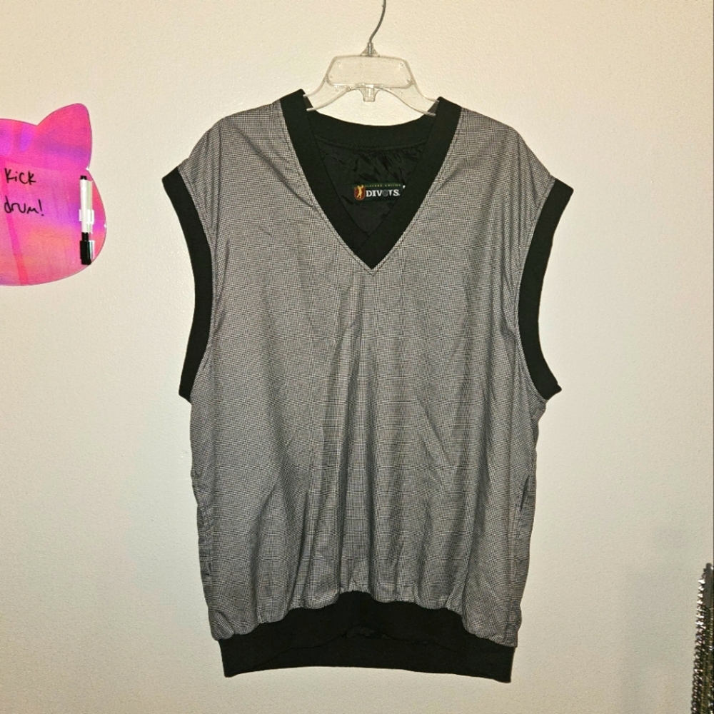 Vintage Divots Mens Houndstooth Lined Windbreaker Golf Vest Size XL